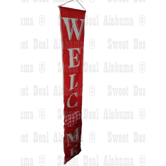 Vertical Welcome Banner – Red with Checkered Heart, Lighted Down The Sides - Picture 2 of 10